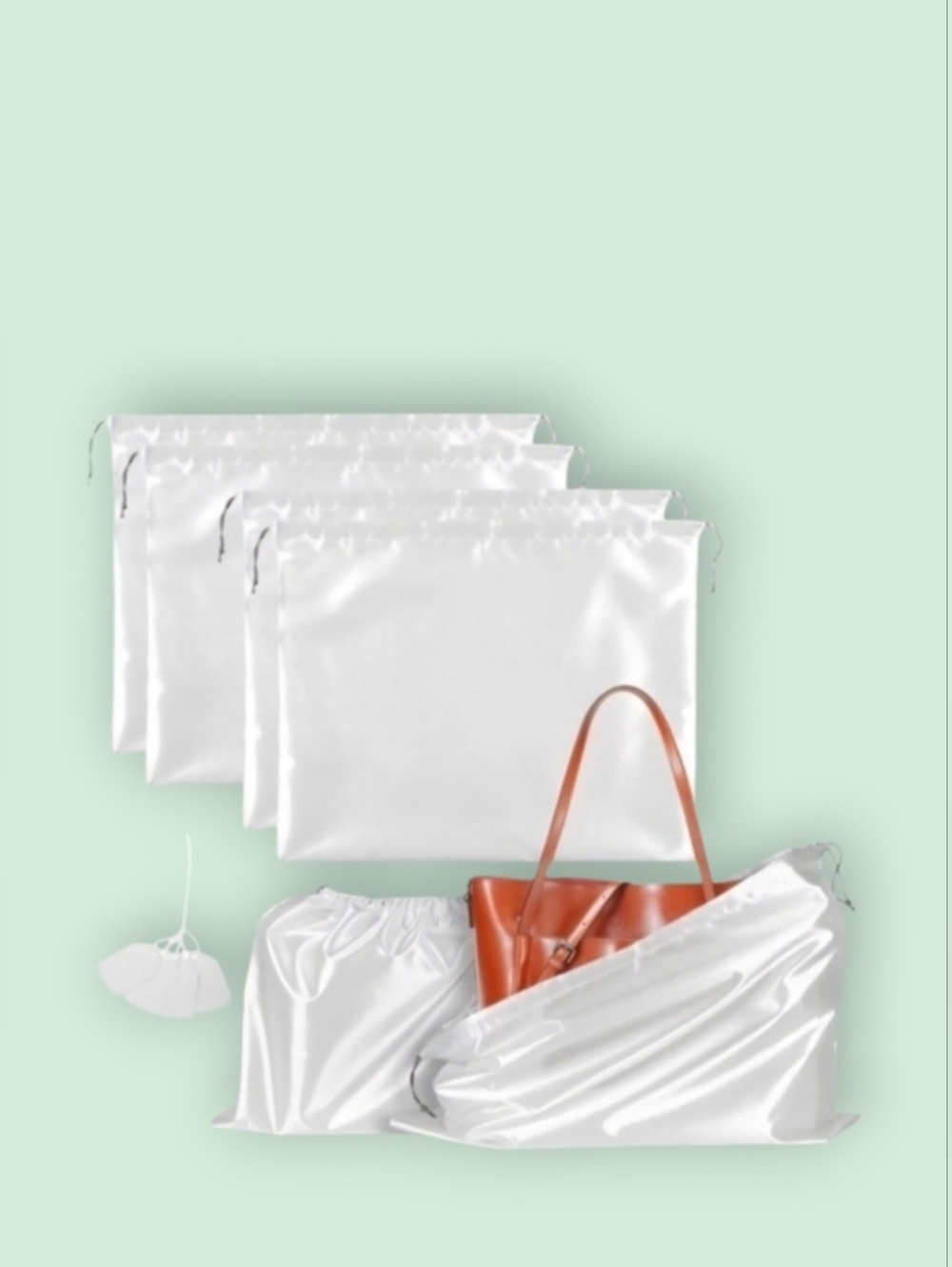 Drawstring Dustbag White Satin-(2) Large and Medium Including 2 White Label